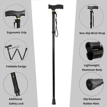 Unisex Foldable Hiking Poles, Lightweight Adjustable Telescopic Walking Sticks With T-Shaped Thickened Handle, Wrist Strap And Anti-Slip Rubber Tips, For Adults, Multiple Colors Available - Multicolor - View 3