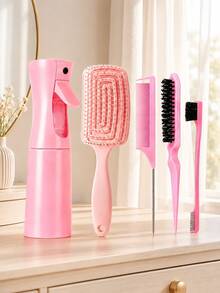 Hair Styling Tool Set (Includes Spray Bottle & Professional Combs): Includes Curling Comb, Styling Comb, Spray Bottle, Volumizing Comb, Hollow Breathable Comb, Tail Comb, And Dual-Head Styling Brush; Suitable For All Hair Types (Curly/Wavy/Straight), Ideal For Salon Use. - Multicolor - View 10