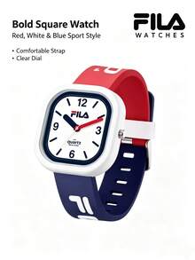 FILA FLS38-6699-001 Quartz Watch, Exam-Ready Wristwatch, Unisex, Minimalist Plastic Dial, PU Strap, Red/Blue - Red and Blue - View 5