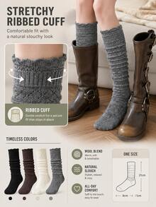 Slouchy Knit Socks, Thick And Soft Boot Socks, Warm Winter Long Socks, Women's Winter Wear, Women's Socks; Suitable For Halloween Or Christmas Looks, Lounging At Home, Daily Commuting, And Pairing With Autumn/Winter Boots. - Multicolor - View 5