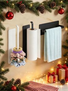 Wall-Mounted, Self-Adhesive Paper Towel Holder (Suitable For Under-Cabinet Installation) Featuring An Integrated Cling Film Cutter And Storage Shelf; Stylish, Durable, And Space-Saving-Ideal For RVs, Kitchens, Bathrooms, And Home Use. - Multicolor - View 7