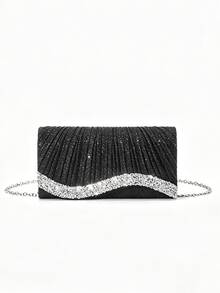 Women's Fashion Elegant Rhinestone Versatile Clutch Bag Evening Bag Dress Bag Party Bag Handbag Chain Shoulder Bag - Black - View 2