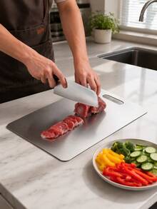 3pcs Stainless Steel Cutting Board Designed With A Handy Hanging Hole To Save Kitchen Storage Space, Various Practical Sizes Optional To Meet Different Cooking Demands, For Processing Meat, Vegetables, Fruits, Bread And Other Food Materials - Multicolor - View 9