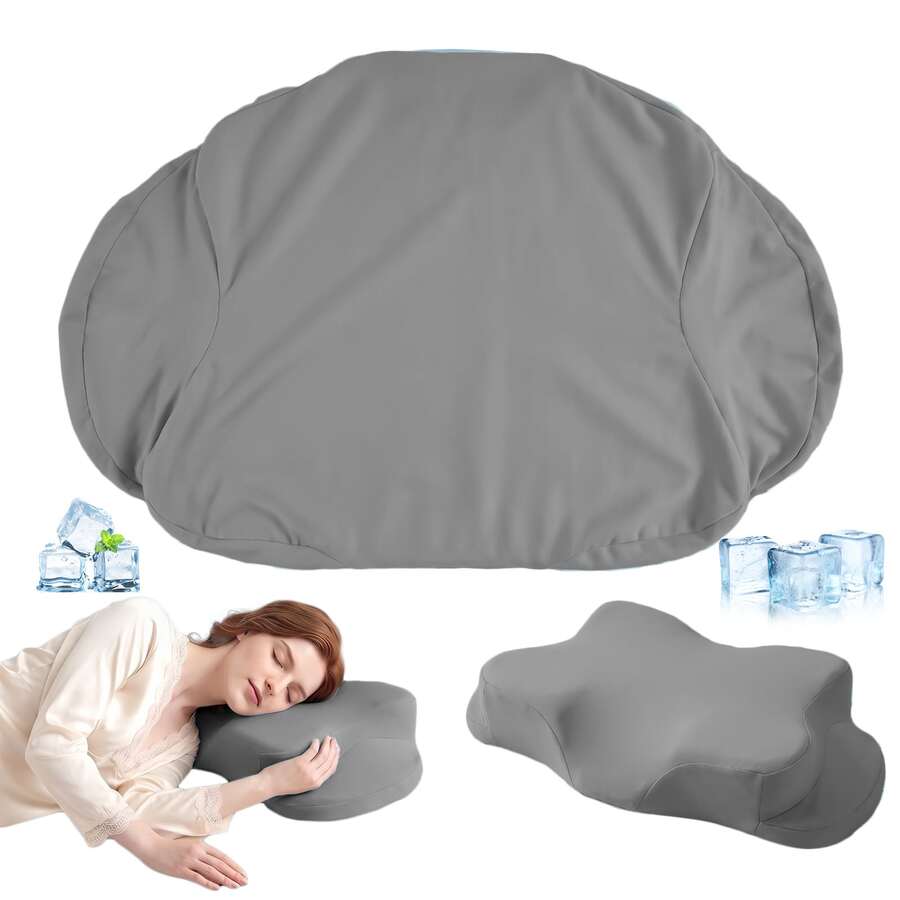 1pc Cool Breathable Pillowcase, Minimalist Solid Color Butterfly Pillow Cover, Smooth Hidden Zipper Design, Machine Washable Pillowcase - 24.4*16.3inch - Grey - View 1