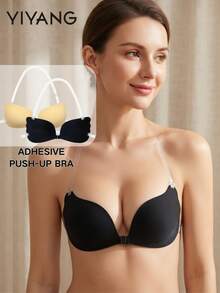 YIYANG 2/1 Pair Of Invisible Adhesive Bras With Transparent Shoulder Straps, Lifting And Shaping Small Breasts, And Thin Nipple Covers. - Multicolor - View 1