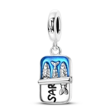 1件獨特銀藍色沙丁魚罐造型吊墜飾品，適用於蛇骨鏈手鍊、項鍊串珠，可用於DIY珠寶手工製作 - 銀色 - 查看 1