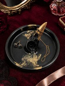 1pc Gothic Crow Skull Ring Tray, Black Gold Resin Jewelry Dish, Suitable For Rings, Earrings And Necklaces, Dark Academia Style Vanity Storage, Gift For Women, Gothic Lovers And Crow Fans - Multicolor - View 4
