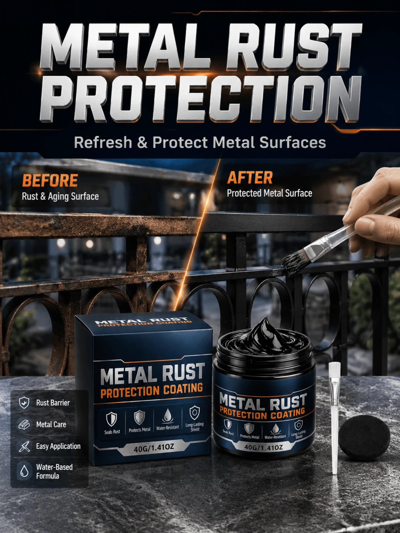 Metal Rust-Proof Protective Coating, Home Metal Railing Rust Stain Cleaner, Water-Based Formula, Waterproof And Moisture-Proof