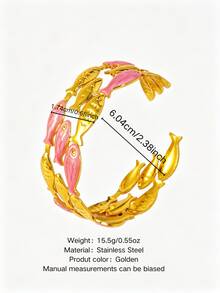 VceTd 1 buah Gelang Bangle Terbuka Stainless Steel Desain Ikan Enamel Warna-warni Gaya Lucu untuk Wanita, Cocok untuk Pernikahan, Perjalanan atau Hadiah Hari Valentine untuk Orang Tercinta - Yellow Gold - View 13