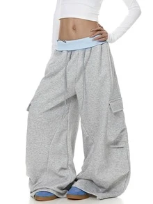 Women's Drawstring Waist Casual Versatile Daily Wear Cargo Pants - Multicolor - View 3