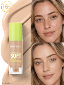beauty glazed Foundation Cair: Daya Tutup Tinggi, Tahan Lama, Melembapkan, Mengontrol Minyak, dan Tahan Lama. Tersedia Berbagai Pilihan Warna, Cocok untuk Semua Jenis Kulit, Menciptakan Efek Riasan Dasar yang Sempurna - #104 - View 1