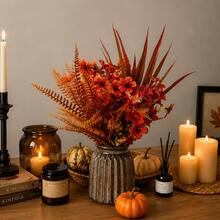 4pcs Artificial Fall Flowers With Vase, Autumn Faux Floral Arrangement With Orange & Red Blooms And Fern Leaves, Thanksgiving Table Centerpiece, Rustic Farmhouse Decor For Dining Table, Kitchen, Living Room & Home - Multicolor - View 2