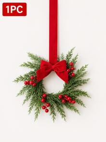 1/2/3pcs Christmas Wreath Garland, Artificial Cedar Wreath With Bows And Red Berries, Holiday Wall Door Decor For Home Party - Multicolor - View 12