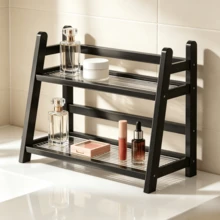 1pc Multifunctional Bamboo Desktop Organizer Rack, Water Cup Tea Set Storage Rack, Cosmetic Display Storage Rack, Perfume Storage Rack, Kitchen Utensils Storage Rack, Closet Storage Rack, Wedding Festival Supplies Storage, Organizer Storage, Bathroom Kitchen Storage Supplies, Suitable For Living Room Bedroom Home Decor - Black - View 3