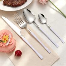4/16/24pcs Stainless Steel Flat Cutlery Set, Universal For Home, Hotel, Restaurant - Silver-macaron Purple - View 5