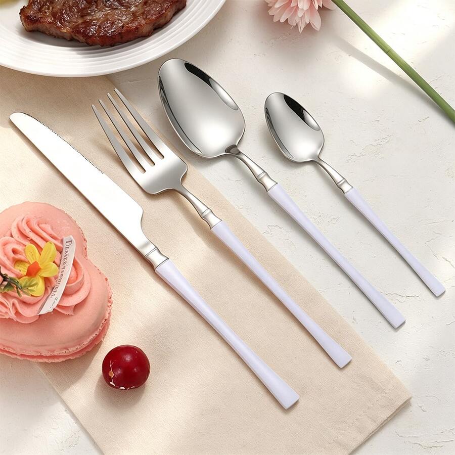 4/16/24pcs Stainless Steel Flat Cutlery Set, Universal For Home, Hotel, Restaurant - Silver-macaron Purple - View 1