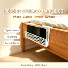 Hanging Bedside Phone Holder, Hanging Bedside Storage Box, Space-Saving Storage Slot, Suitable For Phone, Glasses, Remote Control, Earphones, Dormitory Bunk Bed, And General Home Desk Storage Rack. - White - View 1