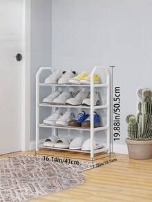 Neutral 4-Tier Multifunctional Shoe Rack, Multiple Colors Available, Plastic Frame With Metal Storage Layers, Aesthetic Durable And Space-Saving, Minimalist Style Shoe Rack, Suitable For Home Entryway And Bedroom - Multicolor - View 13