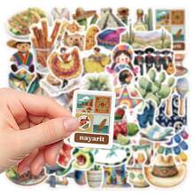 somoving 50pcs Mexican Aesthetic Stickers Style Creative Vintage Exquisite Material Decals DIY Planner Decoration - Multicolor - View 3