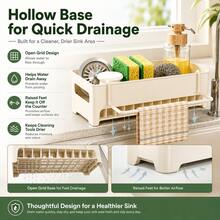 1pc Kitchen Sink Organizer With Towel Bar, Countertop Sponge Drainer Storage Rack For Dish Soap, Brushes And Scouring Pads, Fits Kitchen And Bathroom, Keeps Counter Neat, Great For Daily Use And Christmas Home Arrangement - Multicolor - View 2