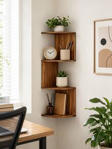 1pc Wall Mounted Floating Corner Shelf Space-Saving Corner Bookshelf Display Storage Rack Suitable For Living Room Bedroom Bathroom Office Entryway Kitchen Placing Green Plants Books Home Decor Small Space Storage - Shape - View 2