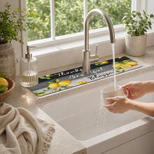1pc Lemon Pattern, Sink Faucet Absorbent Mat, Drainage Mat, Suitable For Kitchen, Bathroom Sink, Countertop, Drainage Mat, Diatomaceous Earth Material, Trimmable, Quick-Dry Mat - Multicolor - View 2