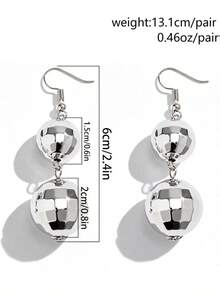 2pcs Disco Ball Earrings 70s American DISCO Gold & Silver Vintage Earrings - Silver - View 3