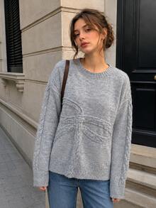 Women's Cozy Knit Bow Detail Sweater Soft Gray Long Sleeve Pullover For Fall Daily Wear - Grey - View 6