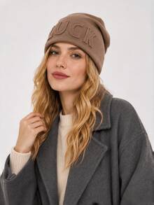 1pc Solid Color Casual Polyester (Polyester) Applique Beanie Hat, Knit Hat, Windproof And Warm For Autumn And Winter, Suitable For Home And Outdoor Wear, Perfect Gift For Girlfriend Or Best Friend - Multicolor - View 7