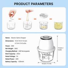Penggiling Bawang Putih Elektrik, Pencincang Sayuran Ringkas, Penggiling Bawang Putih, Cocok untuk Pasta Bawang Putih, Mencincang Bawang Bombay, Blender Pengolah Makanan, Pengolah Makanan Nirkabel, Cocok untuk Jahe, Cabai, Buah, Daging, Makanan, dan Lainnya - MultiWarna - View 3