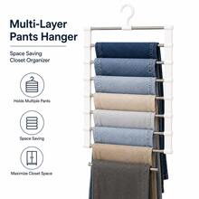 6/3-Pack Foldable Multi-Layer Pants Rack - Stainless Steel Anti Slip Wardrobe Storage Rack, Suitable For Jeans, Leggings, And Scarves - Space Saving Clothes Hanger - View 3