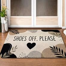 1pc Minimalist Bohemian Style Flannel Doormat, Earth Tone Abstract Spots, Leaves And Heart Patterns, Please Remove Shoes. Text Printed, Non-Slip, Absorbent, Decorative Door Mat, Reusable, Suitable For Front Door, Porch And Indoor Home Decor - Multicolor - View 13