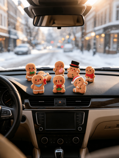 10pcs Christmas Mini Snow Scene Micro‑Landscape Ornament, Cute Gingerbread Man Doll House DIY Craft, Mini Car Interior Decor, Festive Xmas Desktop Tabletop Decoration For Holiday Home Party Gift