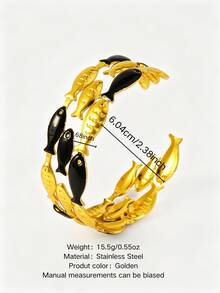 VceTd 1 buah Gelang Bangle Terbuka Stainless Steel Desain Ikan Enamel Warna-warni Gaya Lucu untuk Wanita, Cocok untuk Pernikahan, Perjalanan atau Hadiah Hari Valentine untuk Orang Tercinta - Yellow Gold - View 15