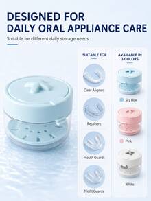 3-In-1 Denture & Retainer Storage Case With Mirror And Cleaning Brush, Soaking Box With Basket Filter, Essential For Braces, Portable Travel Accessory - Multicolor - View 4