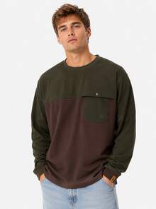 Timberland New Outdoor Round Neck Versatile Casual Sports Men's Long Sleeve Top - Olive Green/Dark Red - View 2
