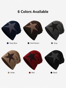 1pc Men's Star Jacquard Knit Beanie With Warm Lining - Multicolor - View 8