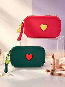 Cute Heart‑Decorated Silicone Cosmetic Bag, Portable Makeup Pouch With Star Charm Wrist Strap, Multi‑Purpose Travel Toiletry Organizer, Small Zipper Storage Purse For Lipstick Jewelry - Multicolor - View 2
