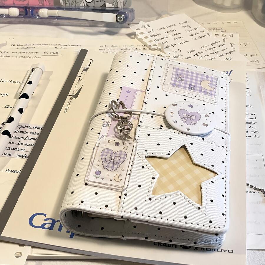 A6 Loose-Leaf Planner, Star Polka Dot Loose-Leaf Notebook, Replaceable Inner Pages, Daily Planner Memo Diary, Suitable For Work, Study, Office, Back To School Supplies, School Essentials And First Day Of School, Only Includes Cover And Inner Pages