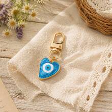 1pc Colorful Evil Eye Heart Shaped Keychain, Gold Tone Metal With Swirl Enamel, Cute Amulet Pendant Suitable For Students - Multicolor - View 8