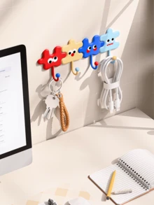 1pc Dopamine Cartoon Puzzle Adhesive Hook, No-Drill Wall Hook For Entry Door, Kitchen, Bathroom, Key Holder - Multicolor - View 5