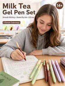 4pcs/Box Milk Tea Series Retractable Gel Pens Set, CS Tip Quick-Dry Black Ink Water-Based Pens, Cute Japanese Style Smooth Writing Pens For Students, Exam Prep, School Supplies & Office Stationery - Multiple Options Available - View 1
