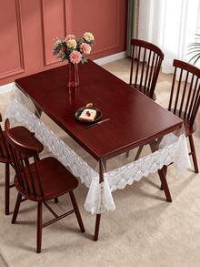 1pc Transparent PVC Tablecloth With White Lace Trim, Waterproof, Oil-Resistant, Easy To Clean, Home Dining Table Cover - White - View 3
