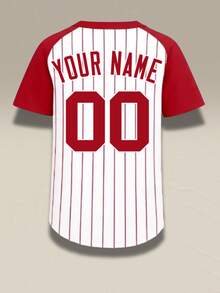 Custom Baseball Jersey Striped Button Down Shirts Personalized Sports Uniform For Men Women Youth - Red - View 4