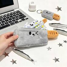 1pc Funny Cleaver Shaped Pencil Case, Quirky Embroidered Expression, Soft Skin-Friendly Fabric With Comfortable Touch. Large Capacity Interior, Can Store Multiple Pens, Rulers, Erasers And Other Stationery, Comes With Matching Mini Pendant, Can Be Hung On Bags. Smooth Zipper Closure, Durable And Wear-Resistant, Suitable For Student Classroom Storage, Also Suitable As A Funny Gift For Friends, Full Of Personalized, Easily Decorate Desk, Create A Unique Learning Essential - Multicolor - View 2