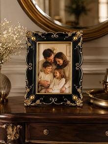 1pc Black Gold Baroque Picture Frame, Vintage Ornate European Style Photo Holder, Elegant Rectangular Tabletop Frame For Bedroom Living Room Desk Shelf Home Decor - New - View 5