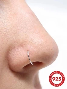 1件新款熱銷 925純銀 D型仿鼻環，18G時尚免穿孔鼻飾，8mm - 銀色 - 查看 1