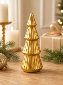 1pc Modern Christmas Tree Decorative Sculpture, Gold/Silver Metallic Finish Abstract Xmas Tree Statue, Minimalist Tabletop Accent For Mantel, Shelf, Entryway, Living Room, Office & Holiday Home Decor - 1PC - View 1
