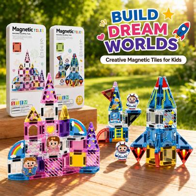 33/39pcs Magnetic Building Blocks - Mini Magnetic Tiles 5 Themes Set, Travel Portable Iron Box, Montessori Educational Learning DIY Toy, STEM Creative Assembly Game, Sensory Toy, Suitable For Boys And Girls Birthday Party Gift, Classroom Prize, Halloween, Christmas Gift