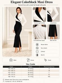 Women's Spring/Autumn Elegant Colorblock Long Sleeve Minimalist Fashion Dress - Black and White - View 6